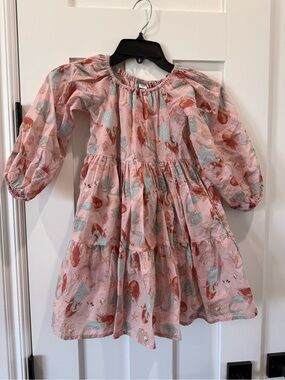 Wild Rich Kids Pink Little Mermaid Print Lightweight Tiered Dress